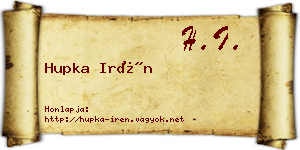 Hupka Irén névjegykártya